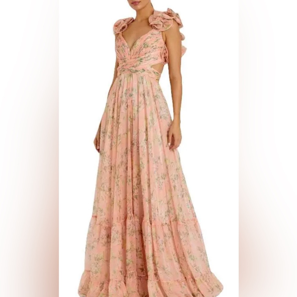 Mac Duggal Ruffle Tiered Floral Cut-Out Chiffon Gown - Pink
Multi